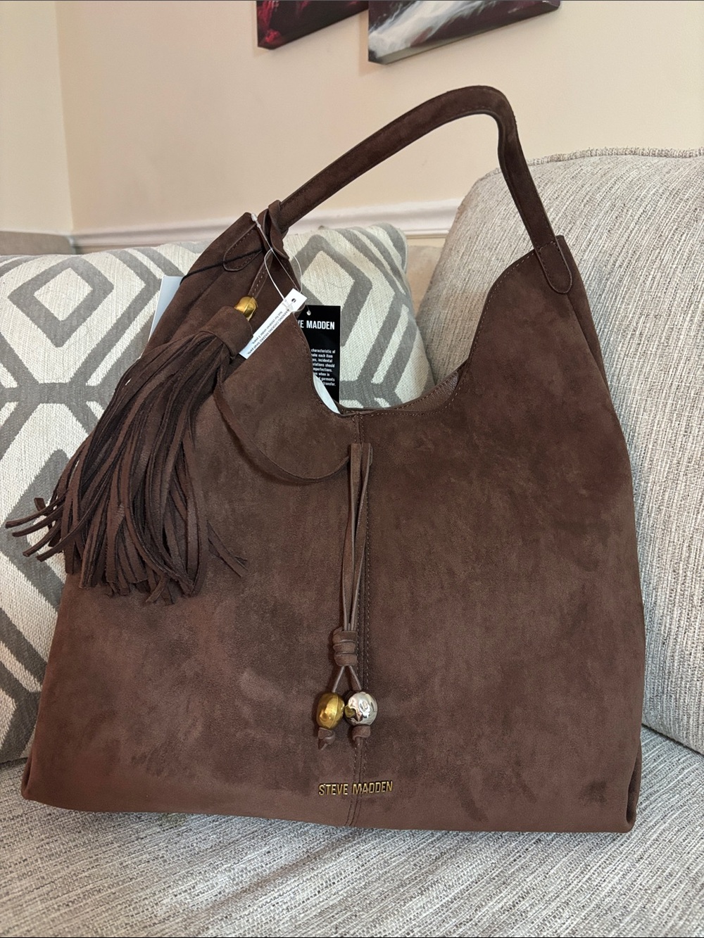 Steve Madden Brown Suede Tassel Hobo Shoulder Bag